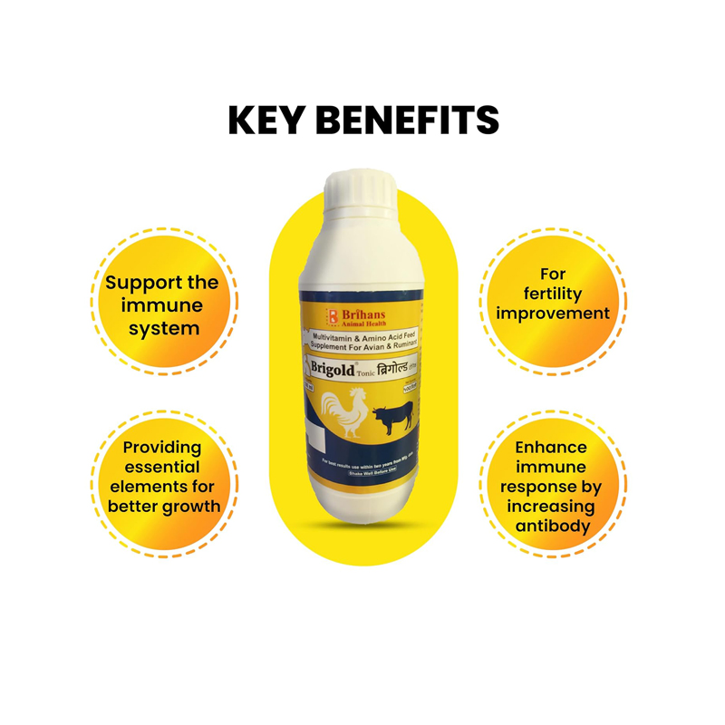 Centre-Multivitamins Oral 1000ml &nbsp;Animal Health Brigold Tonic|Oral Liquid Feed Supplement of Multivitamins,Enzymes &amp; Amino Acids,Vitamin D3,B12 for Poultry,Catt