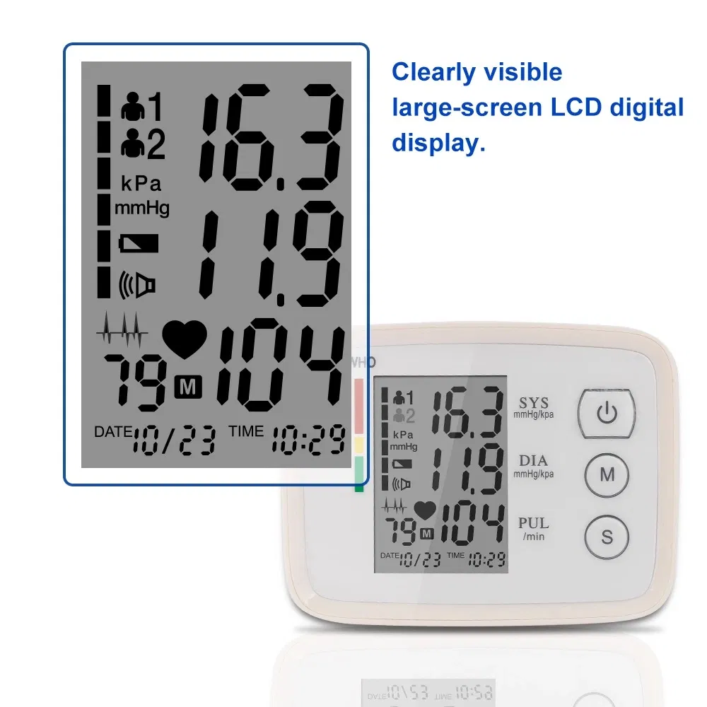 جهاز قياس ضغط الدم الأوتوماتيكي المحمول بشاشة LCD لقياس ضغط الدم في الذراع العلوية