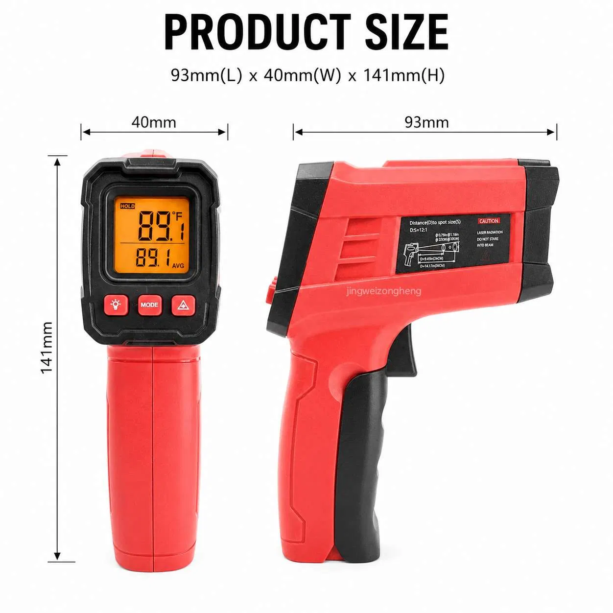 High Temperature Infrared Laser Thermometer with Adjustable Emissivity for Metal Processing & Kilns