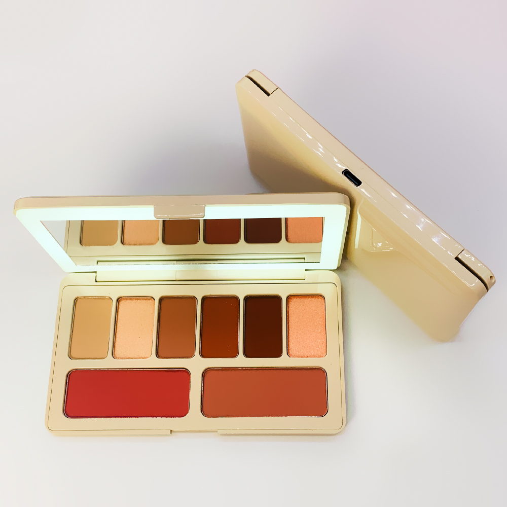 High Quality Waterproof Metallic Shimmer Long Lasting 8-Color Eyeshadow Palette with LED Light Private Label OEM