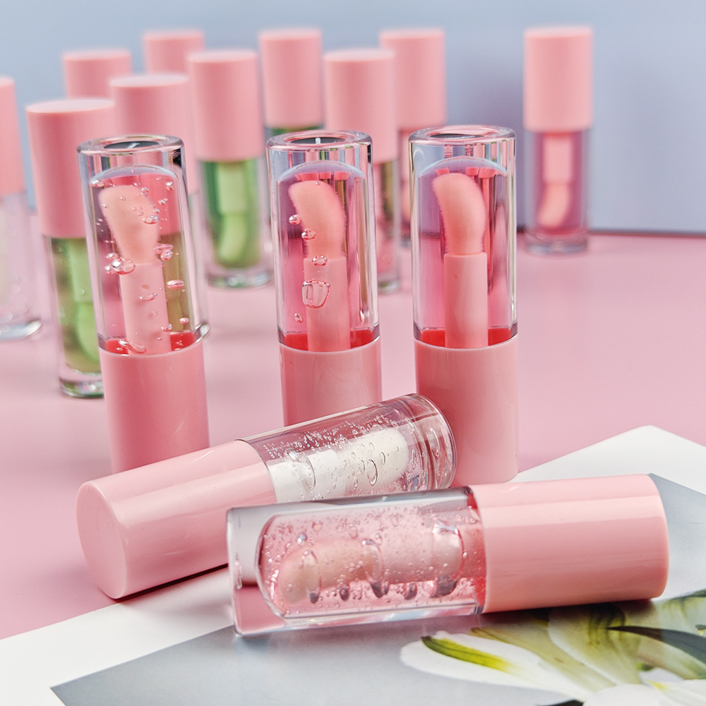 Clear Vegan Pink Plumped Lip Oil High Quality Glossy Lip Gloss Custom Private Label Flavouring Double Color Cute Wholesale Low