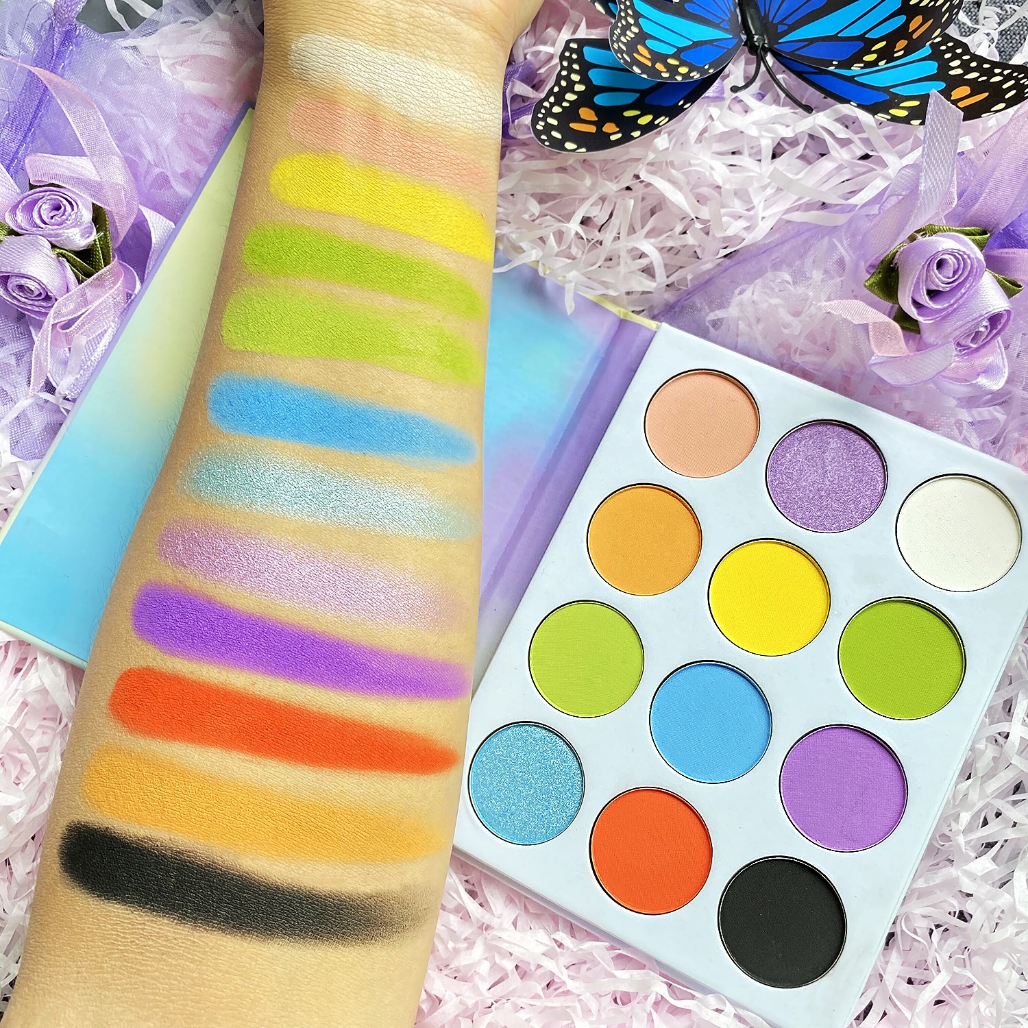 Holo Dry/Wet Eye Eyeshadow Palette High-Pigment Shimmer Glitter Matte Cruelty Free Waterproof 5g Private Label Light Skin
