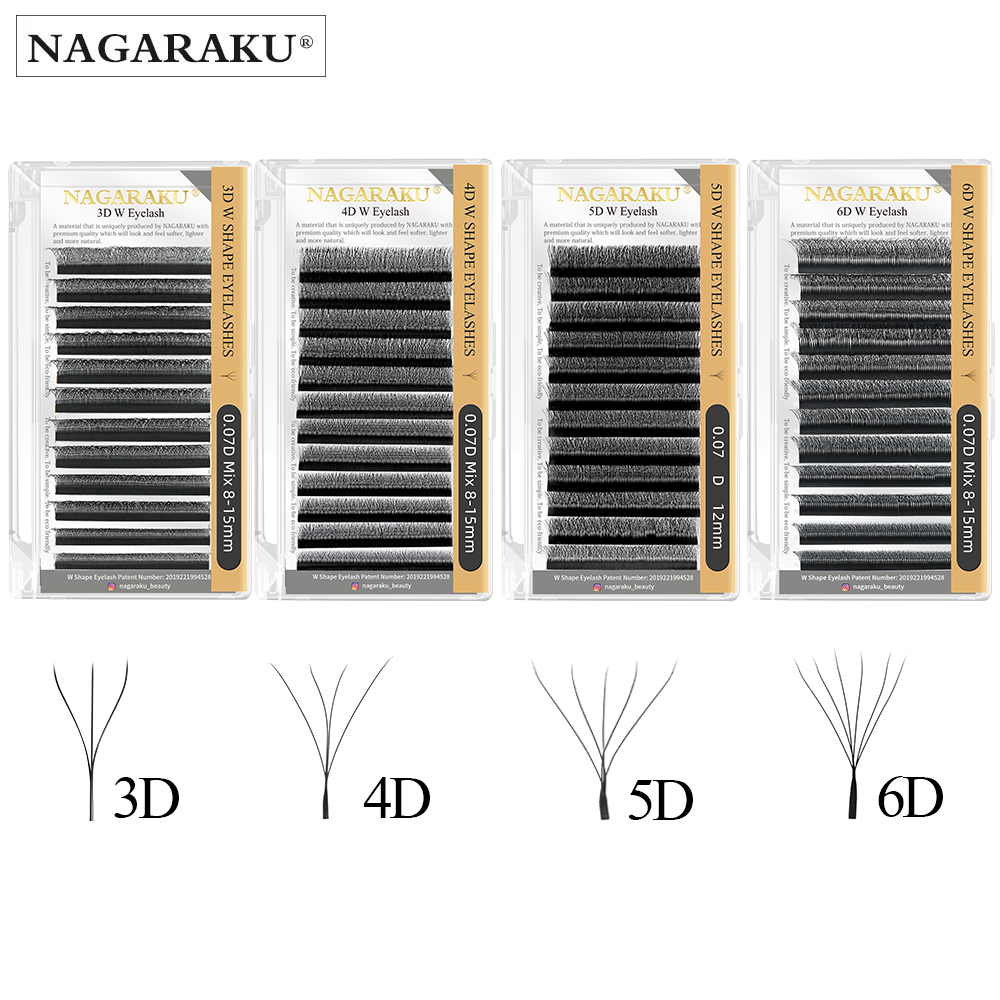 NAGARAKU 3D-6D W Shape Volume Eyelash Extension Individual False Eyelashes 3D 4D 5D Clover Lashes Private Label Lash Extensions