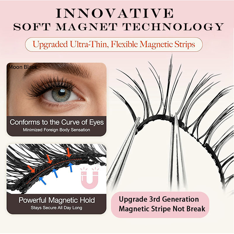 Reusable Soft Magnetic Eyelashes False Eyelash Pair Strong Magnetic Eyeliner Easy Apply Waterproof Lasting Women Daily Makeup 3D