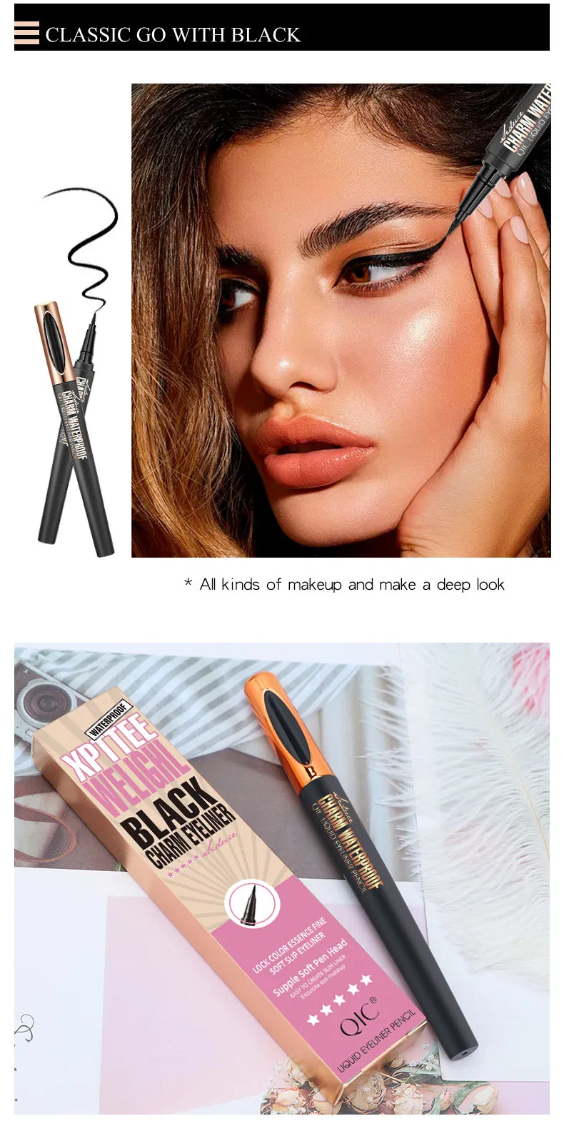 for Cross-Border Makeup Eyeliner Pen Wholesale Waterproof Oil Non-Blooming Cool Black Smooth Beauty Q611 Made in China