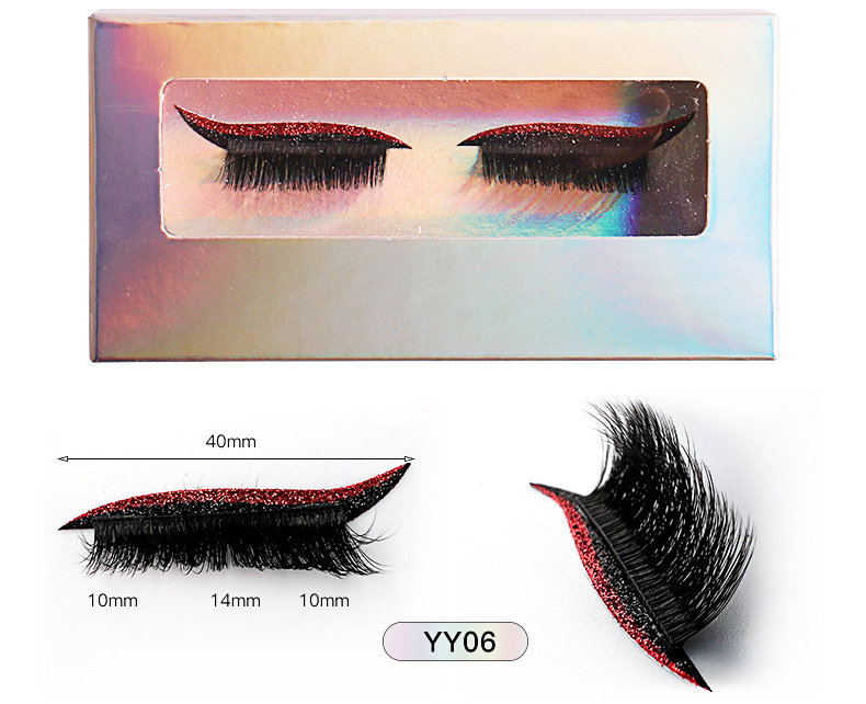 Self-Adhesive Natural Thick False Eyelash Cat Eye Beauty Sticker Glitter Shining Eyeliner Lazy Faux Mink Lashes With Eyeshadow
