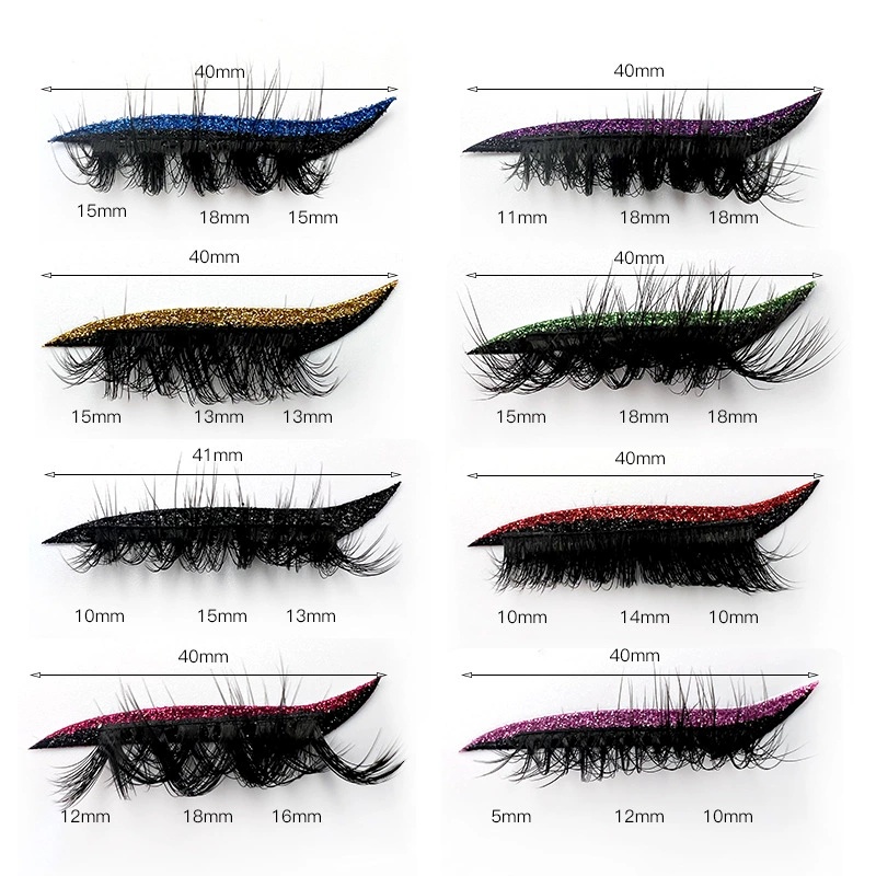 Self-Adhesive Natural Thick False Eyelash Cat Eye Beauty Sticker Glitter Shining Eyeliner Lazy Faux Mink Lashes With Eyeshadow