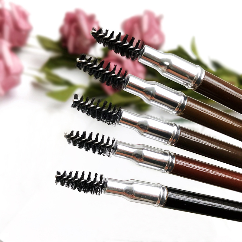 Private Label Waterproof Eyebrow Pencil Double Head Wooden Eyebrow Pencil With Brow Brush and Pencil Sharpener