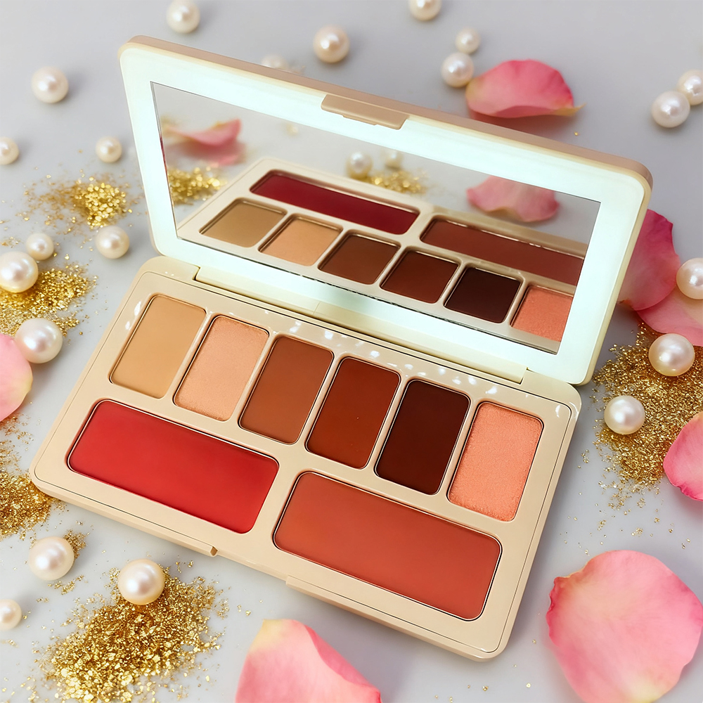 High Quality Waterproof Metallic Shimmer Long Lasting 8-Color Eyeshadow Palette with LED Light Private Label OEM