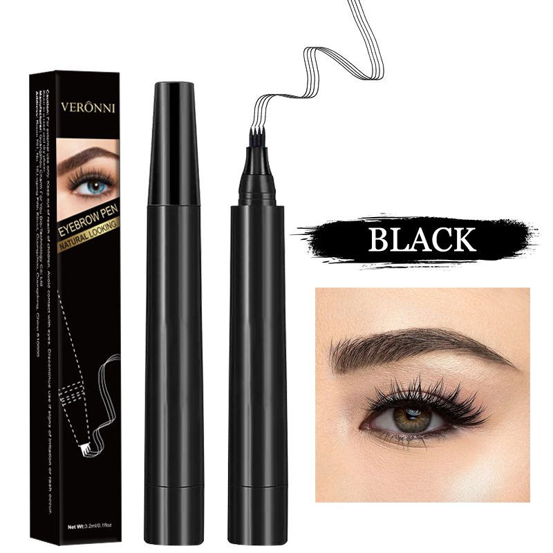 Microblading Eyebrow Pen Waterproof 4 Fork Tips Long-lasting Fine Sketch Mineral Liquid Eyebrow Pencil