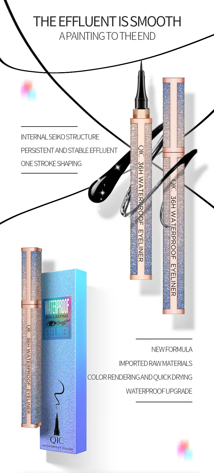 OEM Gold Diamond Color Star Shiny Eyeliner Waterproof Eyeliner for Makeup