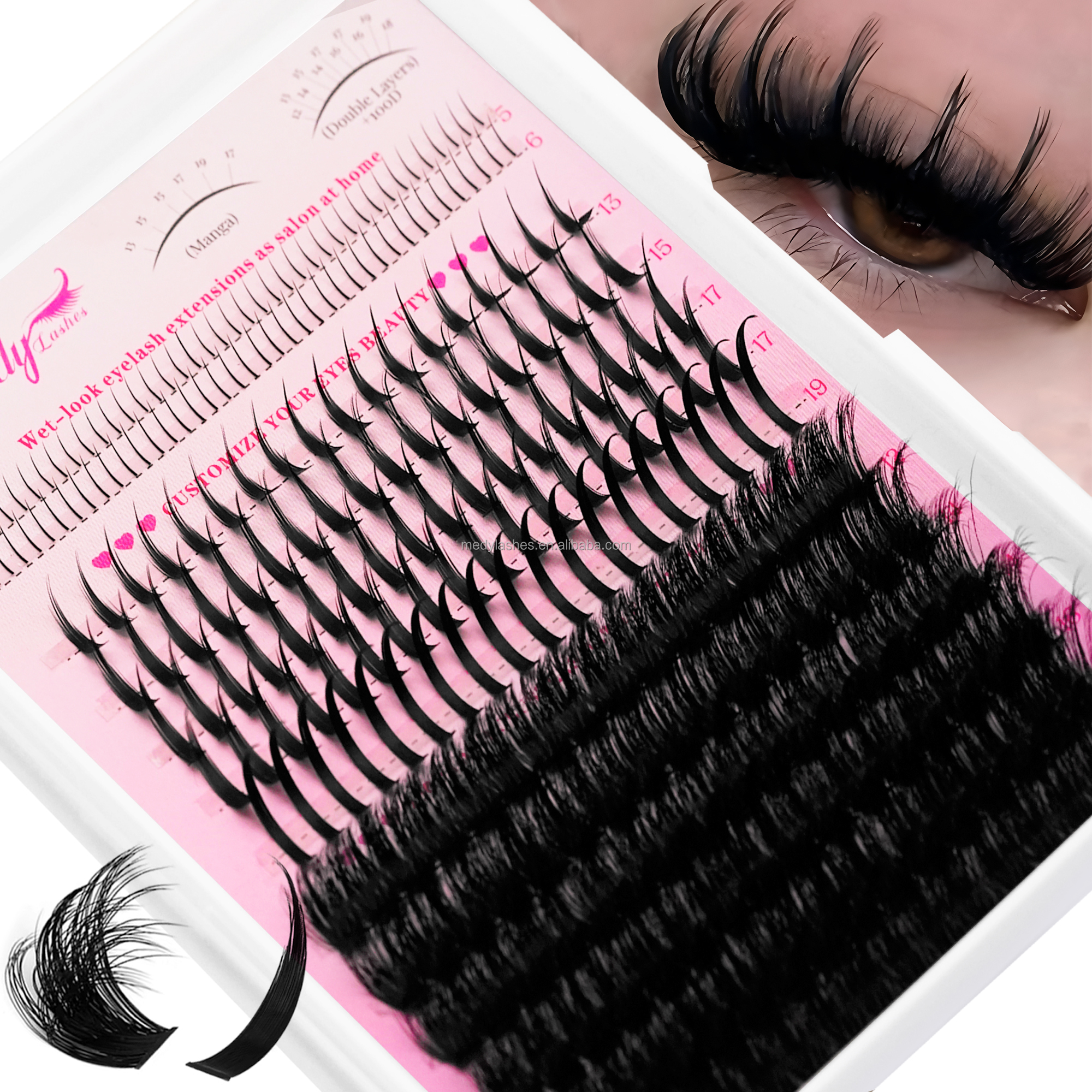Wholesale Spike Cluster Lashes with Bottom Individual Mix CD Curl Natural Eyelashes Faux Mink Lash Clusters Kit Custom logo