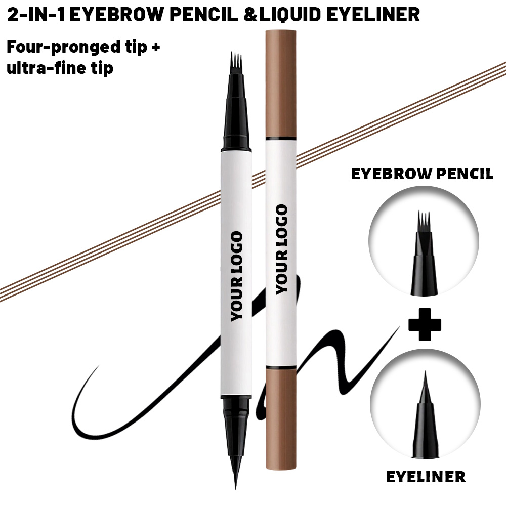 2-in-1 Waterproof Quick-Dry Formula for Natural Looking Brows and Custom Logo 4-Pronged Eyebrow Pen and Eyeliner