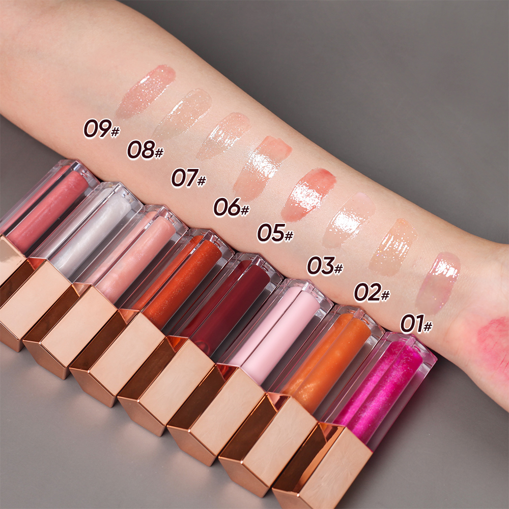 Customize LOGO Fruit Lip Oil Gloss Vegan Gloss with High Shimmer Rose Gold Gloss for Party