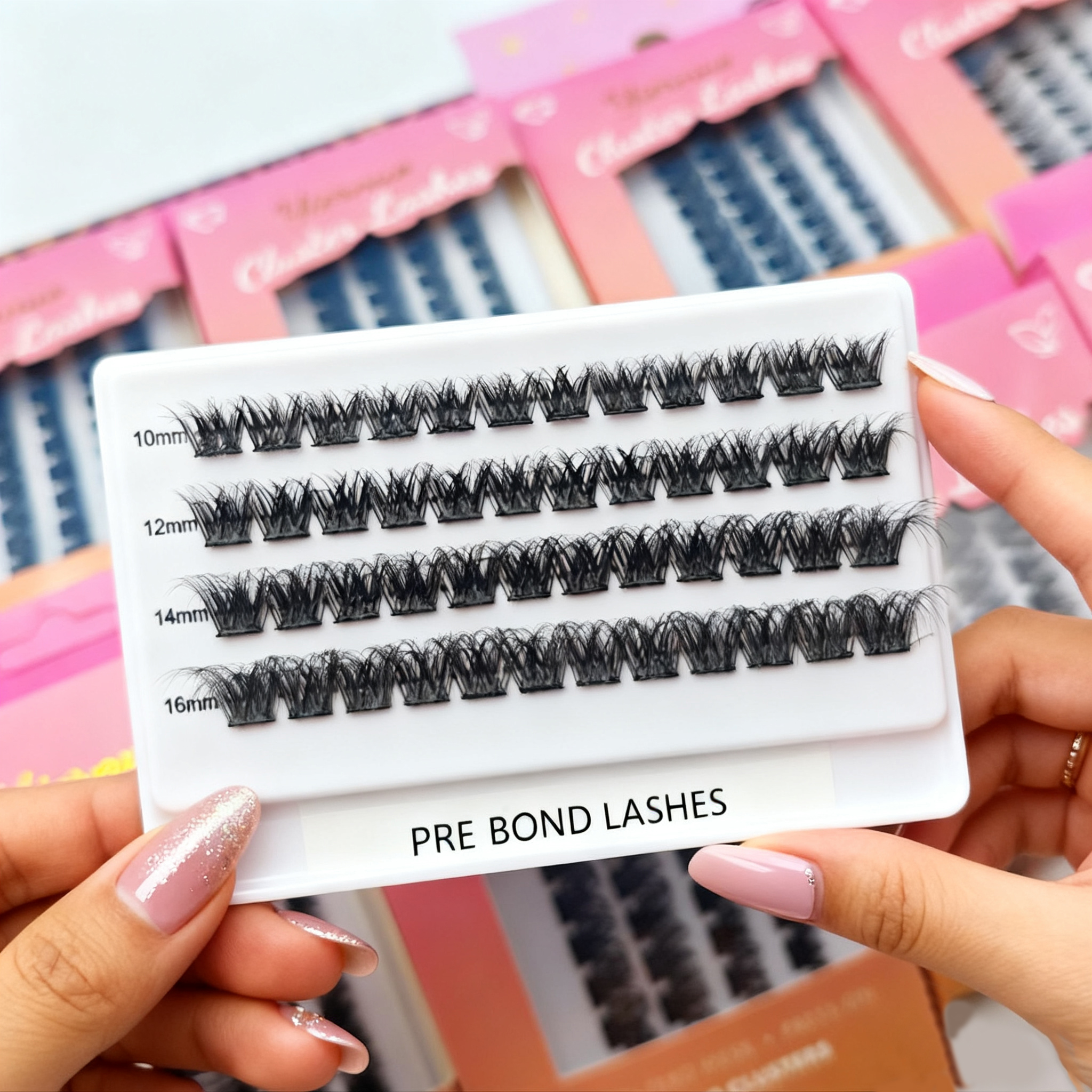 Pre Cut Glueless Long Lasting Waterproof Vegan Press on Lashes Individual Handmade Self Adhesive Lashes Diy Eyelashes