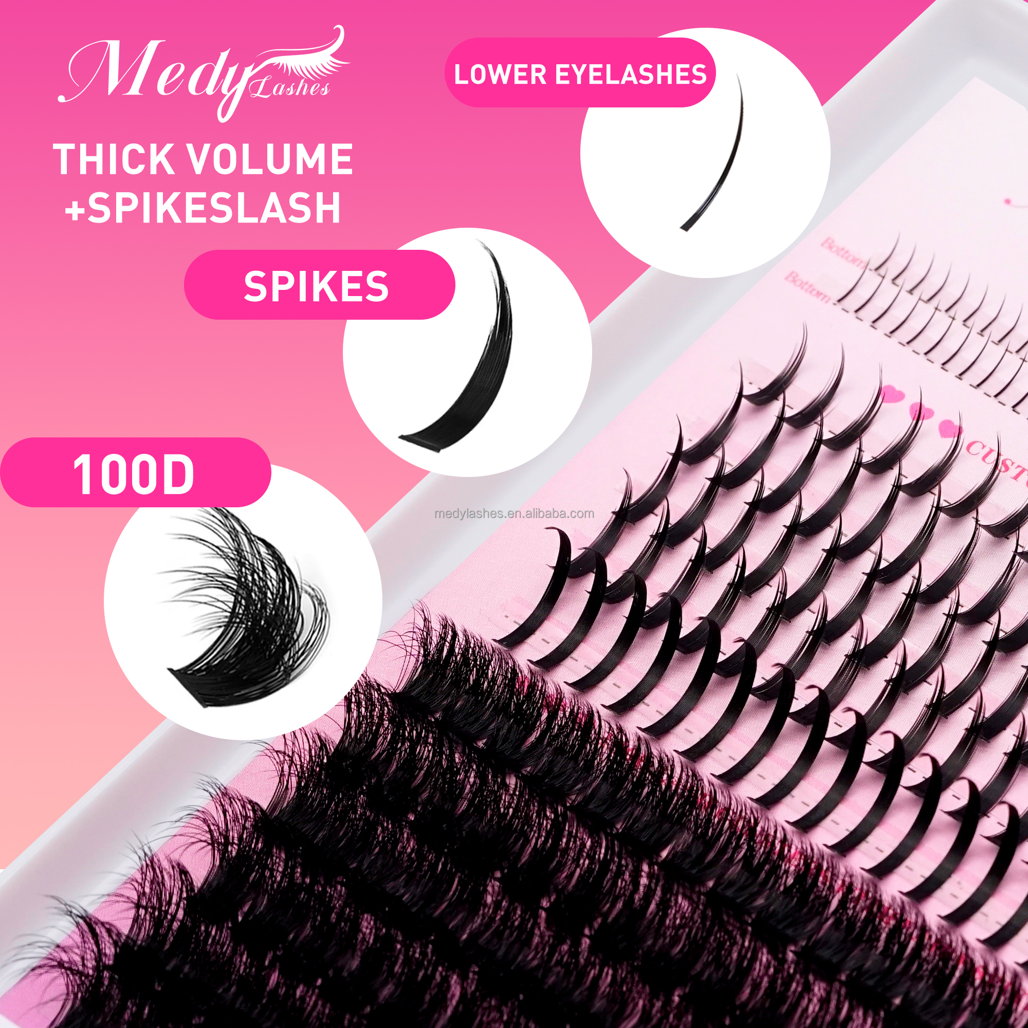 Wholesale Spike Cluster Lashes with Bottom Individual Mix CD Curl Natural Eyelashes Faux Mink Lash Clusters Kit Custom logo