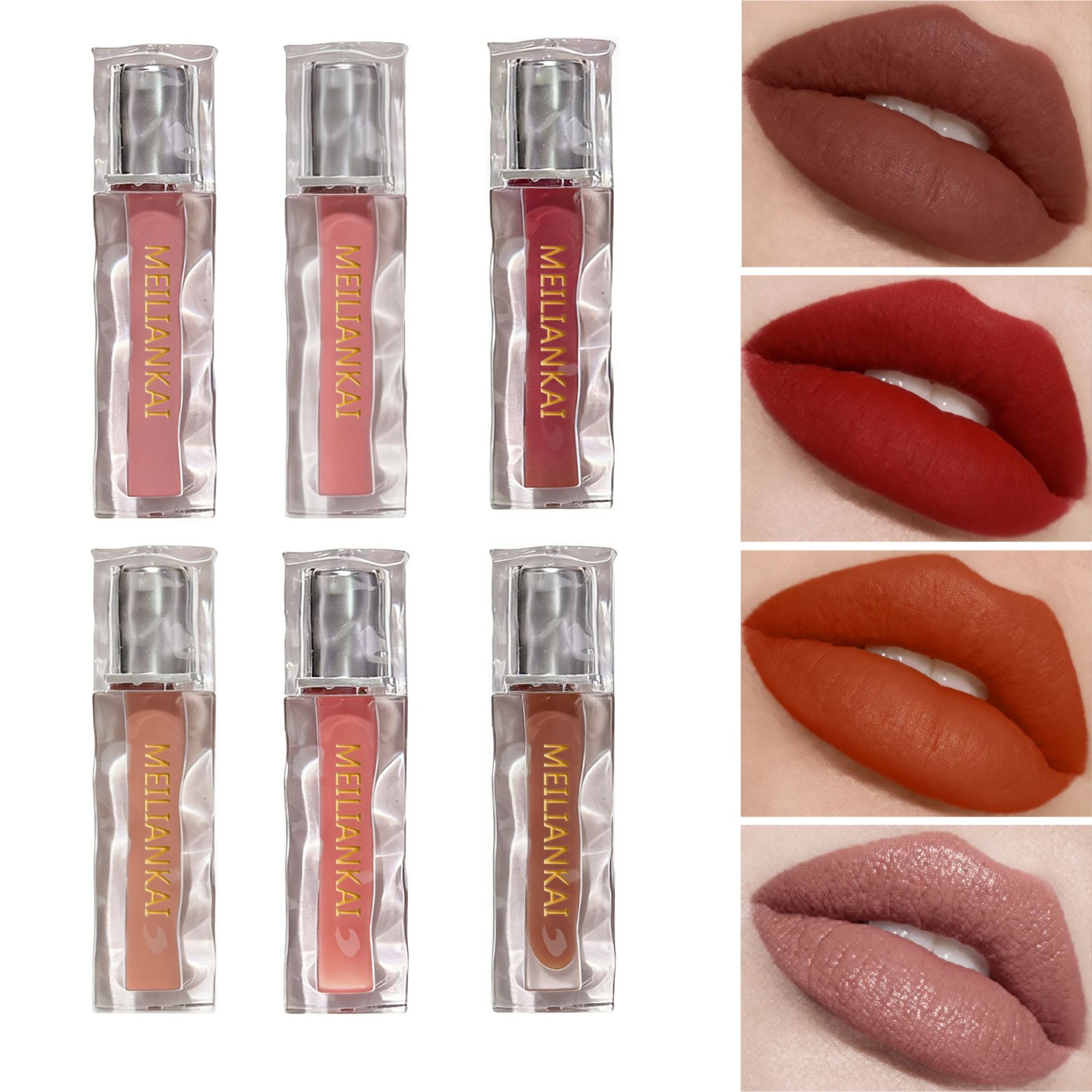 MEILIANKAI Cross-Border Wave Lip Gloss European American Mirror Moisturizing Multivitamin Regular Size Easy Apply Lipstick Stock