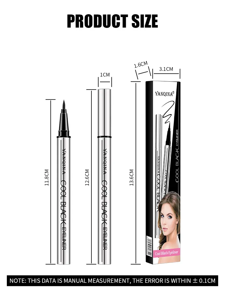 Black Smooth Silver Tube Eyeliner Quick-Drying Waterproof Sweat-Proof Very Fine Pen Eye Use