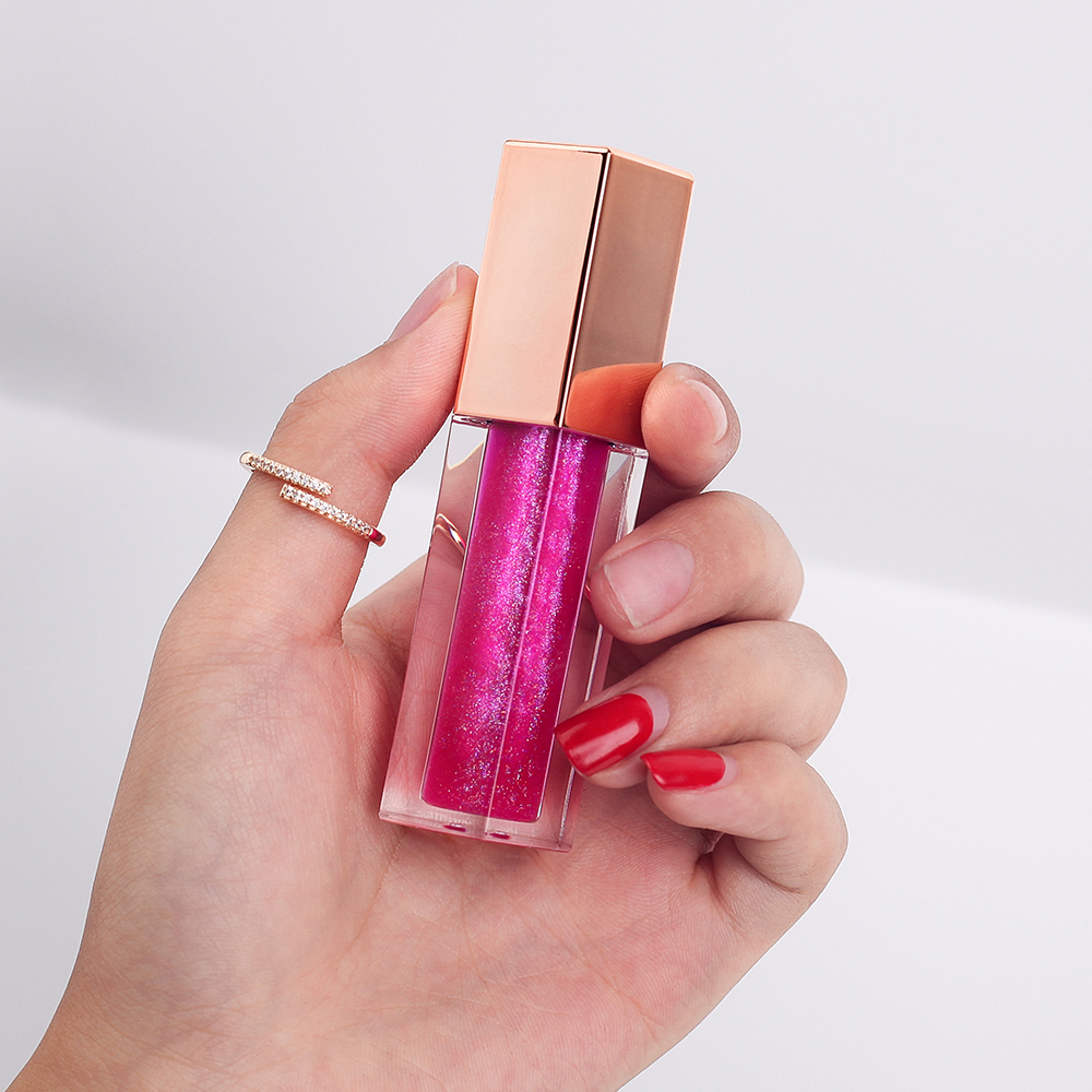 Customize LOGO Fruit Lip Oil Gloss Vegan Gloss with High Shimmer Rose Gold Gloss for Party