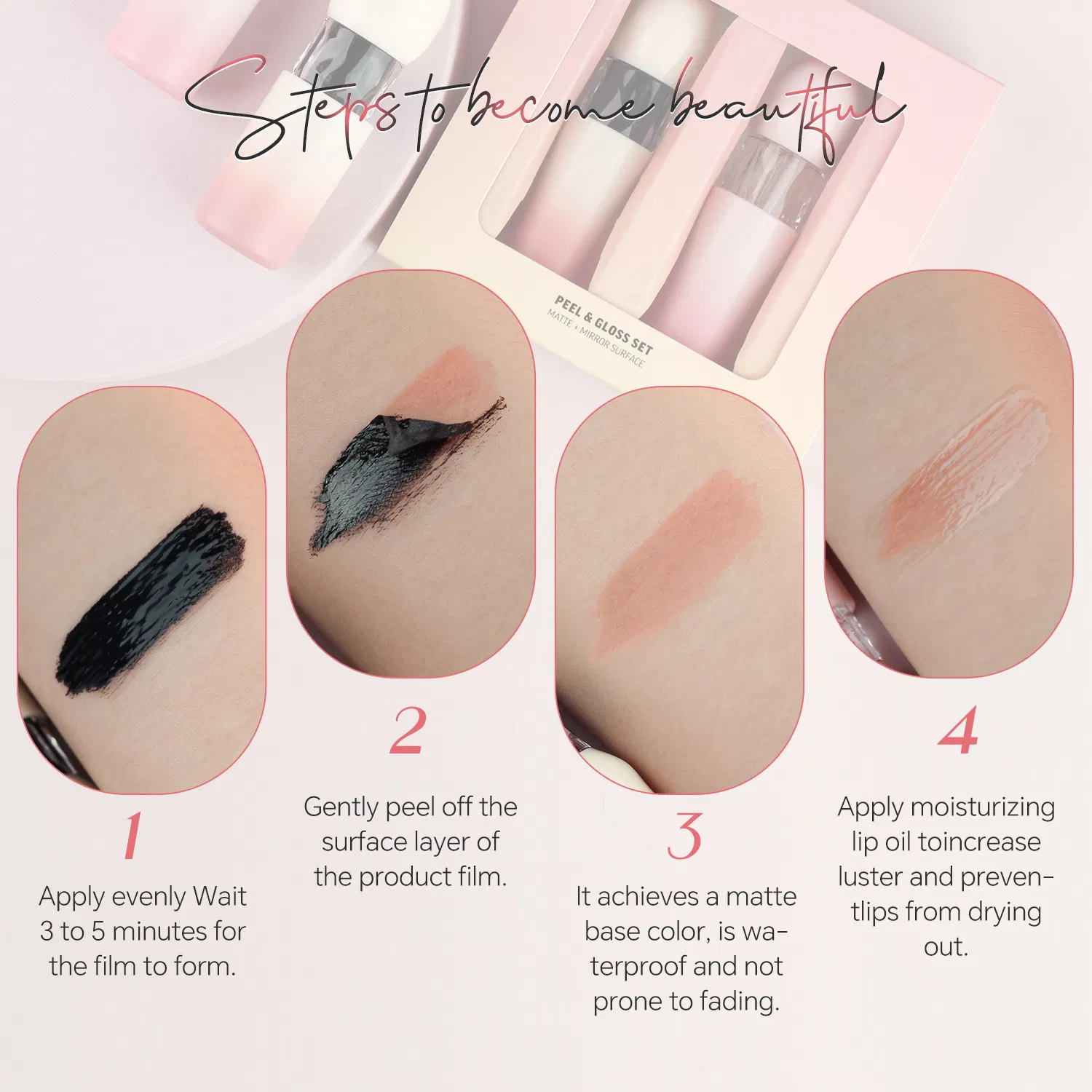 Private Label Lip Tint Waterproof Long Lasting Peeling off Lip Stain Clear Lip Gloss Oil Set