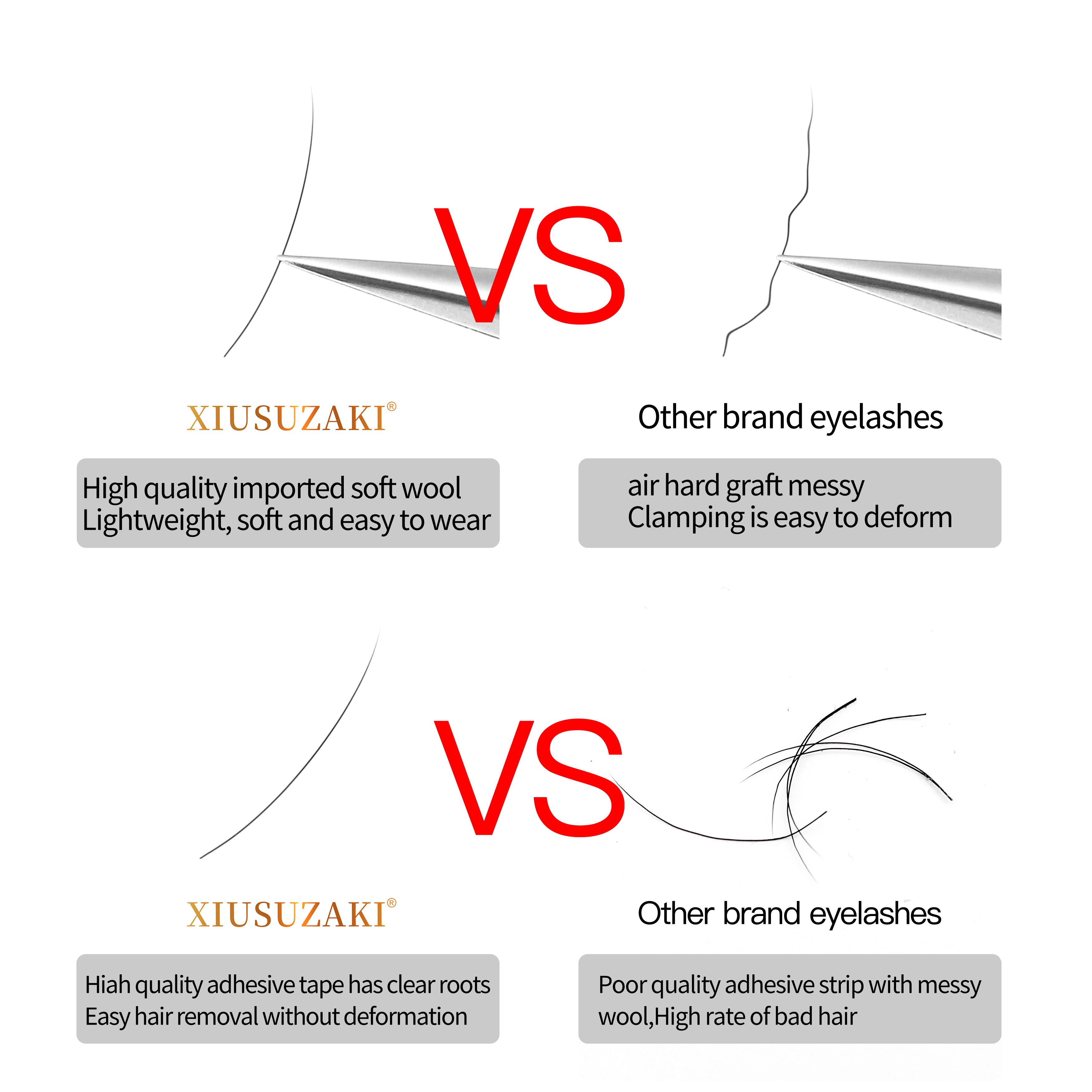 XIUSUZAKI Volume Professional Soft Mink Cashmere Lash Eyelash Extensions Trays Single Matte Black Individual Classic Lashes