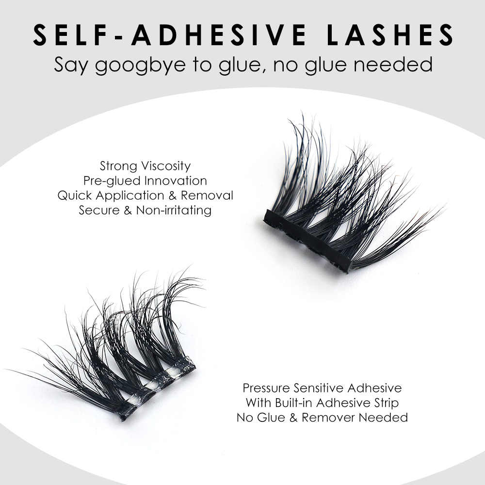 7-15 Day Self-Adhesive Cluster Lashes Glueless DIY Day Eyelashes Full Strip Press on Lash Extensions Wholesale No-Glue