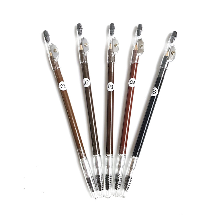 Private Label Waterproof Eyebrow Pencil Double Head Wooden Eyebrow Pencil With Brow Brush and Pencil Sharpener