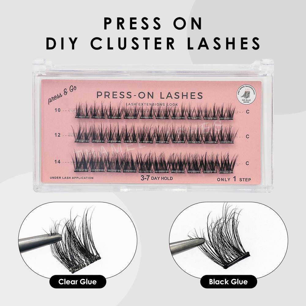 7-15 Day Self-Adhesive Cluster Lashes Glueless DIY Day Eyelashes Full Strip Press on Lash Extensions Wholesale No-Glue
