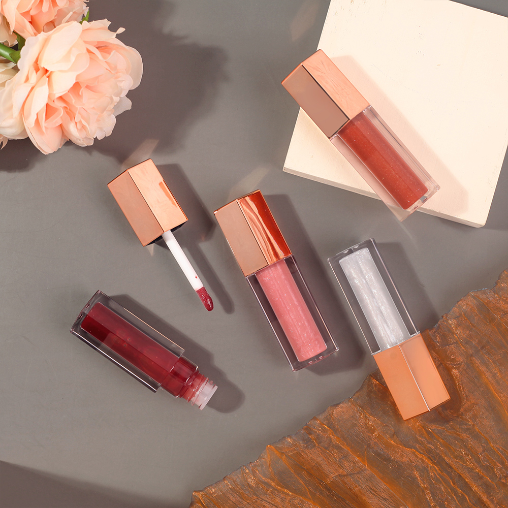 Customize LOGO Fruit Lip Oil Gloss Vegan Gloss with High Shimmer Rose Gold Gloss for Party