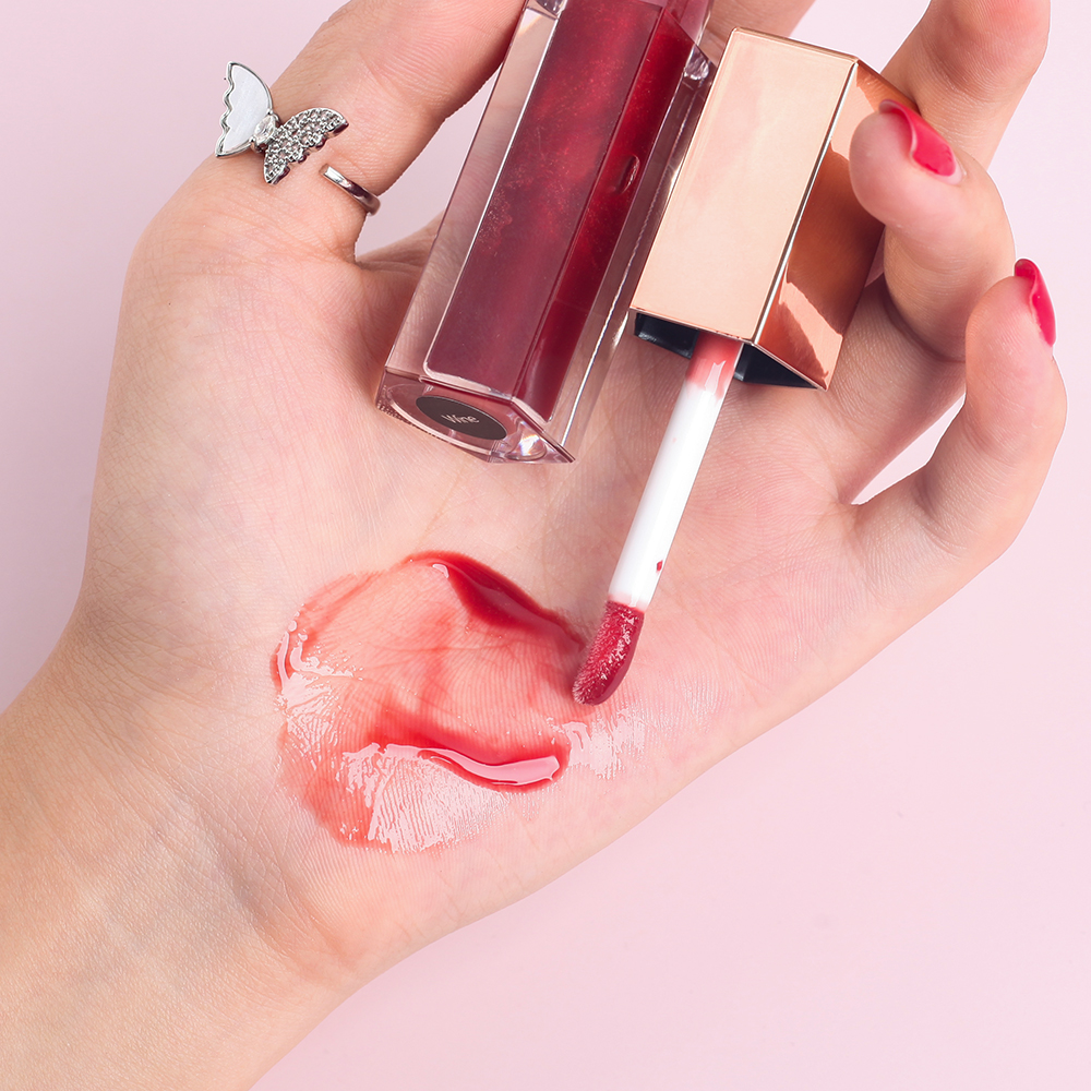 Customize LOGO Fruit Lip Oil Gloss Vegan Gloss with High Shimmer Rose Gold Gloss for Party