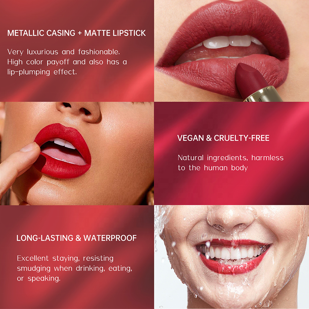 OEM LOGO Custom Lipstick Private Label Best Waterproof Luxury Red Vegan Matte Lipstick Wholesale Makeup Lip Stick Factory Bulk
