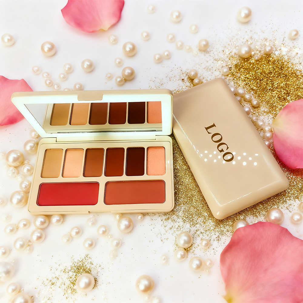 High Quality Waterproof Metallic Shimmer Long Lasting 8-Color Eyeshadow Palette with LED Light Private Label OEM