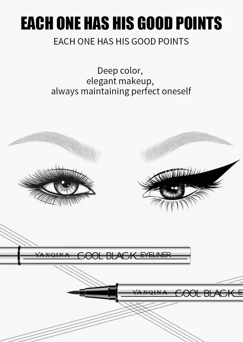 Black Smooth Silver Tube Eyeliner Quick-Drying Waterproof Sweat-Proof Very Fine Pen Eye Use