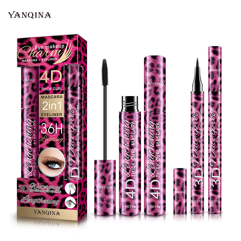 Red Leopard Liquid Mascara Eyeliner Long-Lasting Thick and Slim Natural Curly Cross Border Makeup Set