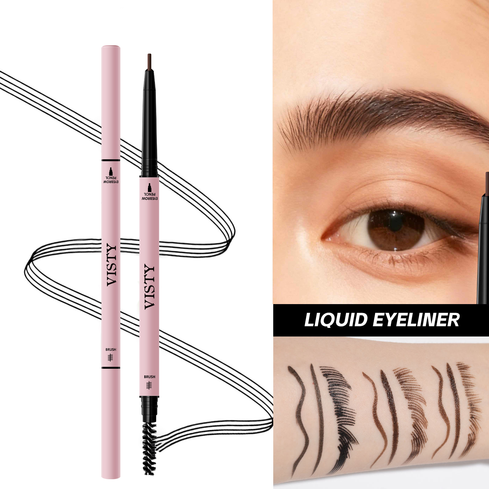 VISTY Eyebrow Pencil Double-ended Automatic Rotation Eyebrow Pencil and Brush Makeup Tool Lasting Waterproof Eyebrow Pencil