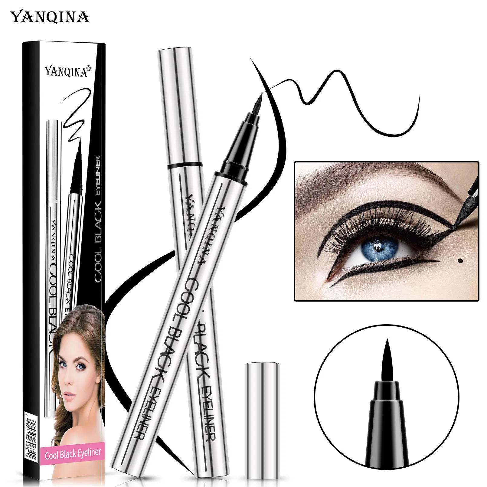 Made in China for Black Smooth Silver Tube Eyeliner Quick-Drying Waterproof Sweat-Proof Very Fine Pen Eye Use Guangdongmakeup