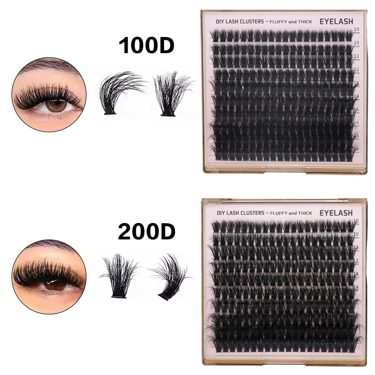 20D 30D 40D 50D 60D 80D 100D 200D Full Strip Eyelashes Kit Private Label DIY Segment Lashes Cluster Vendor Wholesale Eye Lashes