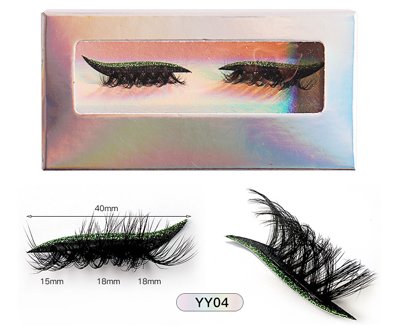Self-Adhesive Natural Thick False Eyelash Cat Eye Beauty Sticker Glitter Shining Eyeliner Lazy Faux Mink Lashes With Eyeshadow