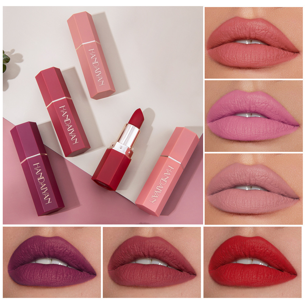 HANDAIYAN 6 Cpigmentelvet Matte Lipstick Waterproof Lip Gloss Stick Herbal Cosmetic Makeup Nude Lipstick Red Custom Lipstick