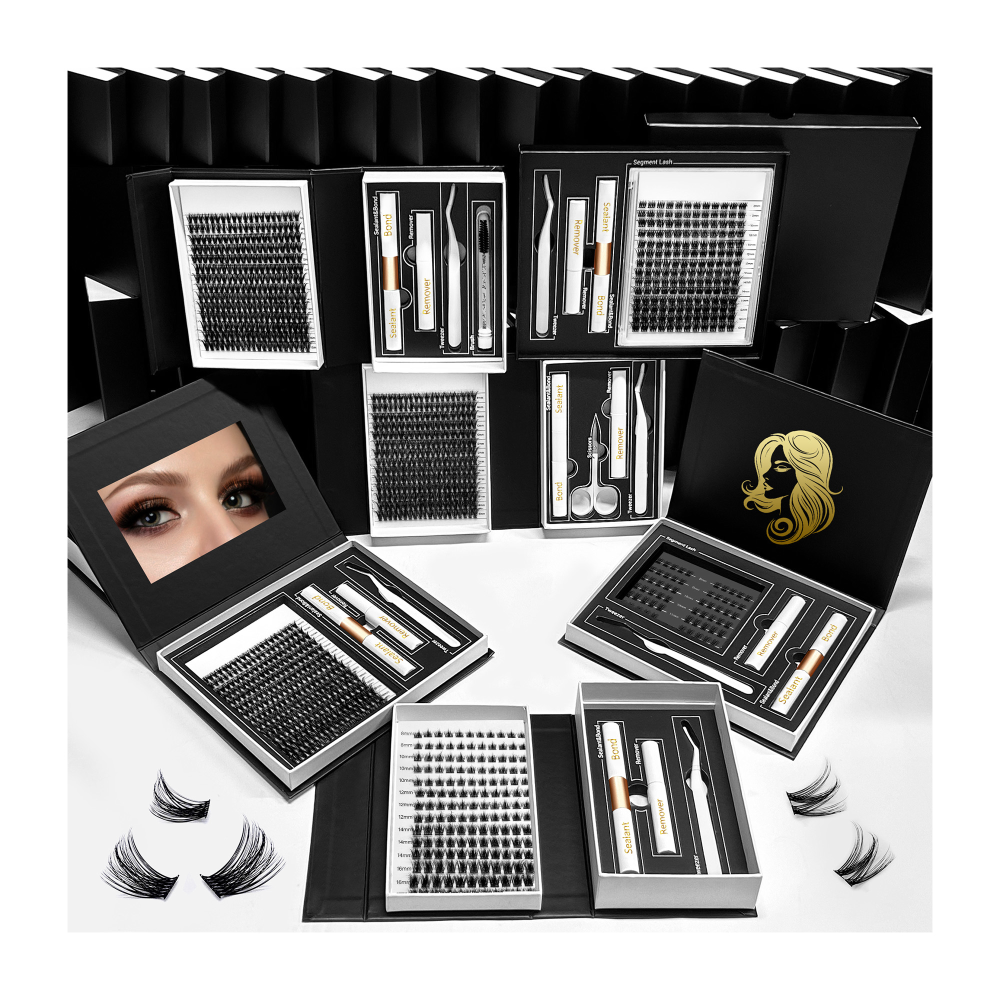 Wholesale Spike Cluster Lashes with Bottom Individual Mix CD Curl Natural Eyelashes Faux Mink Lash Clusters Kit Custom logo