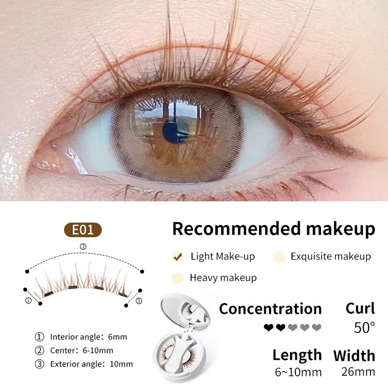 Heart Girl Natural New Magnetic False Eyelashes With 4 Magnets Circle Box Mirror and Applicator Reusable up and Down Fake Lashes