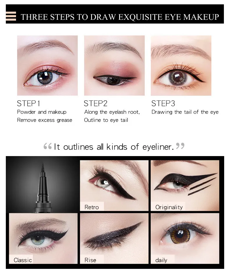 for Cross-Border Makeup Eyeliner Pen Wholesale Waterproof Oil Non-Blooming Cool Black Smooth Beauty Q611 Made in China