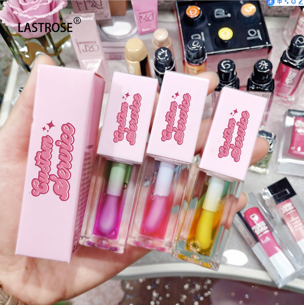 Clear Vegan Pink Plumped Lip Oil High Quality Glossy Lip Gloss Custom Private Label Flavouring Double Color Cute Wholesale Low