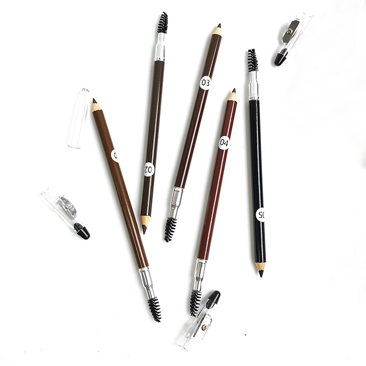 Private Label Waterproof Eyebrow Pencil Double Head Wooden Eyebrow Pencil With Brow Brush and Pencil Sharpener