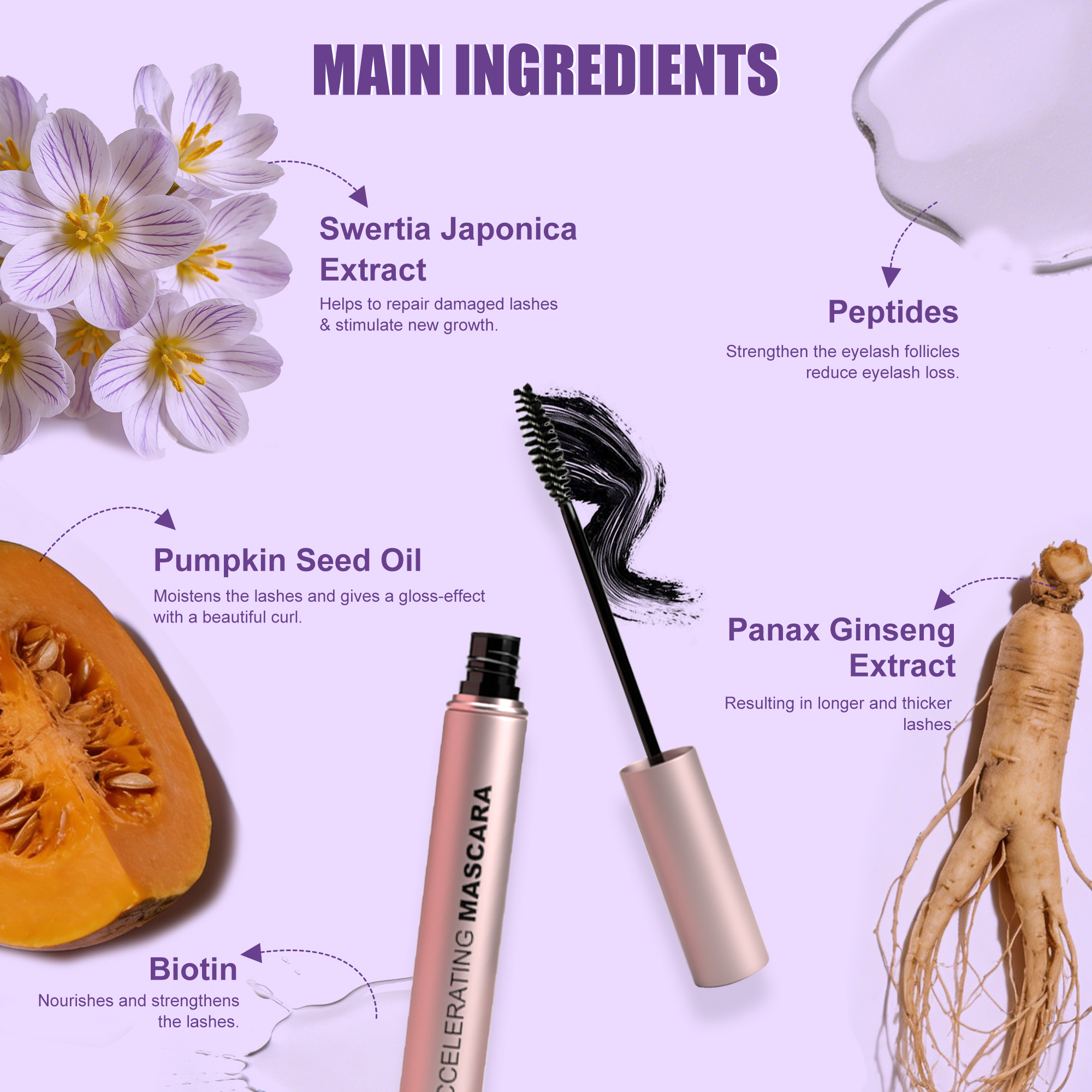 2025 Customize High Quality New Rose Gold 5D Volumizing Fiber Private Label Waterproof Long Lashes Mascara With Growth Serum