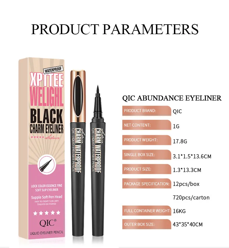 for Cross-Border Makeup Eyeliner Pen Wholesale Waterproof Oil Non-Blooming Cool Black Smooth Beauty Q611 Made in China