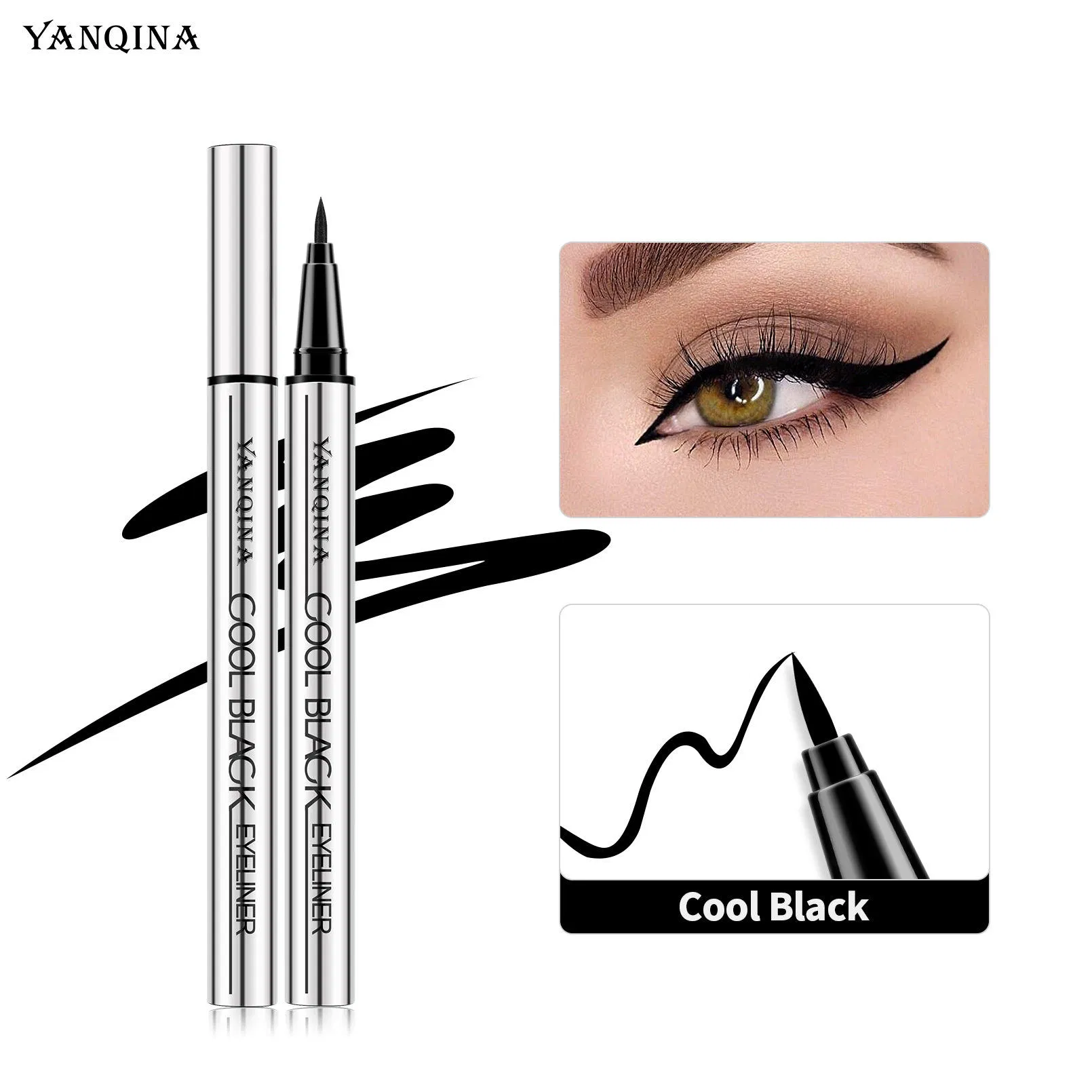 Made in China for Black Smooth Silver Tube Eyeliner Quick-Drying Waterproof Sweat-Proof Very Fine Pen Eye Use Guangdongmakeup