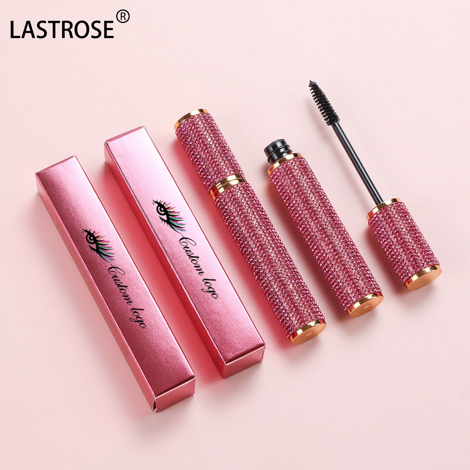 Wholesale Rose Pink Mineral Mascara Private Label 4D Fiber Mascara Waterproof Lengthening Long Lasting Black Eyelash Mascara