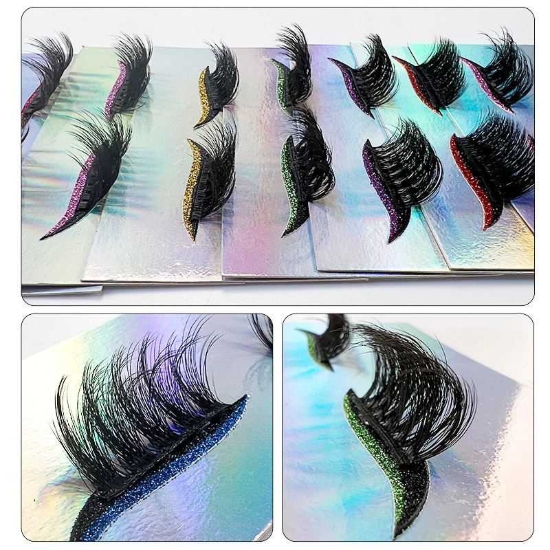 Self-Adhesive Natural Thick False Eyelash Cat Eye Beauty Sticker Glitter Shining Eyeliner Lazy Faux Mink Lashes With Eyeshadow