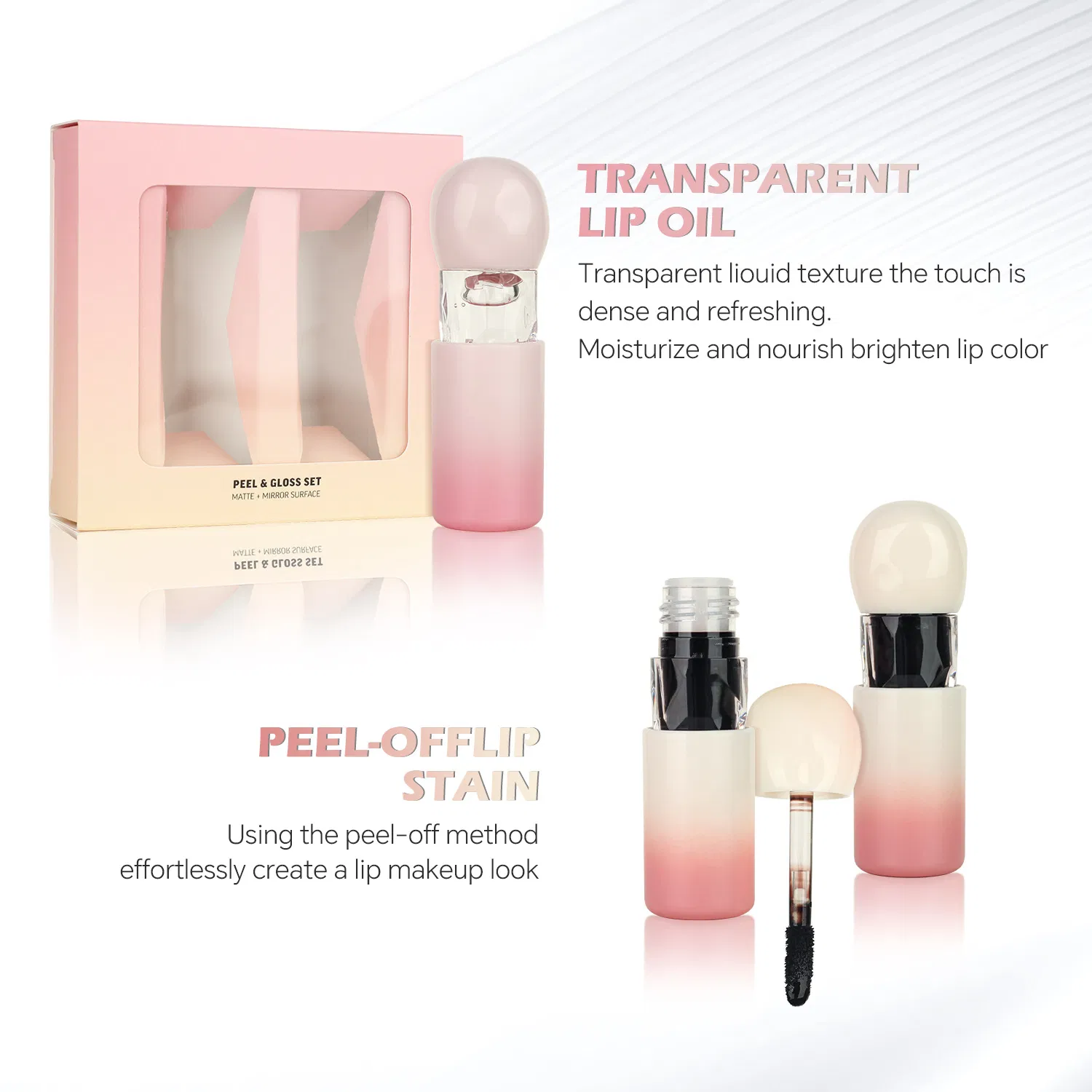 Private Label Lip Tint Waterproof Long Lasting Peeling off Lip Stain Clear Lip Gloss Oil Set
